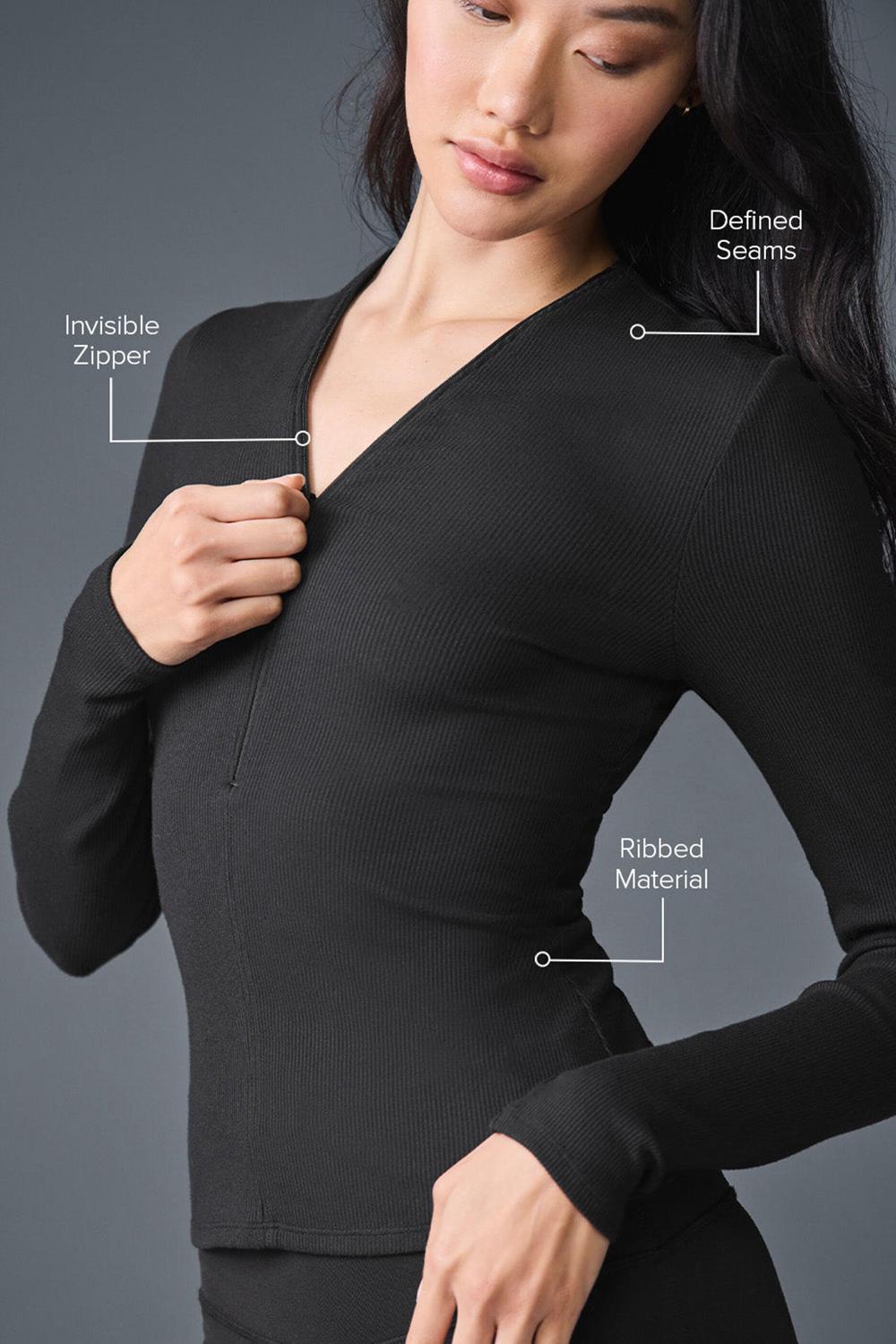Manga Larga Alo Yoga Ribbed Mesmerize Mujer Negras | España  WOPN-34072