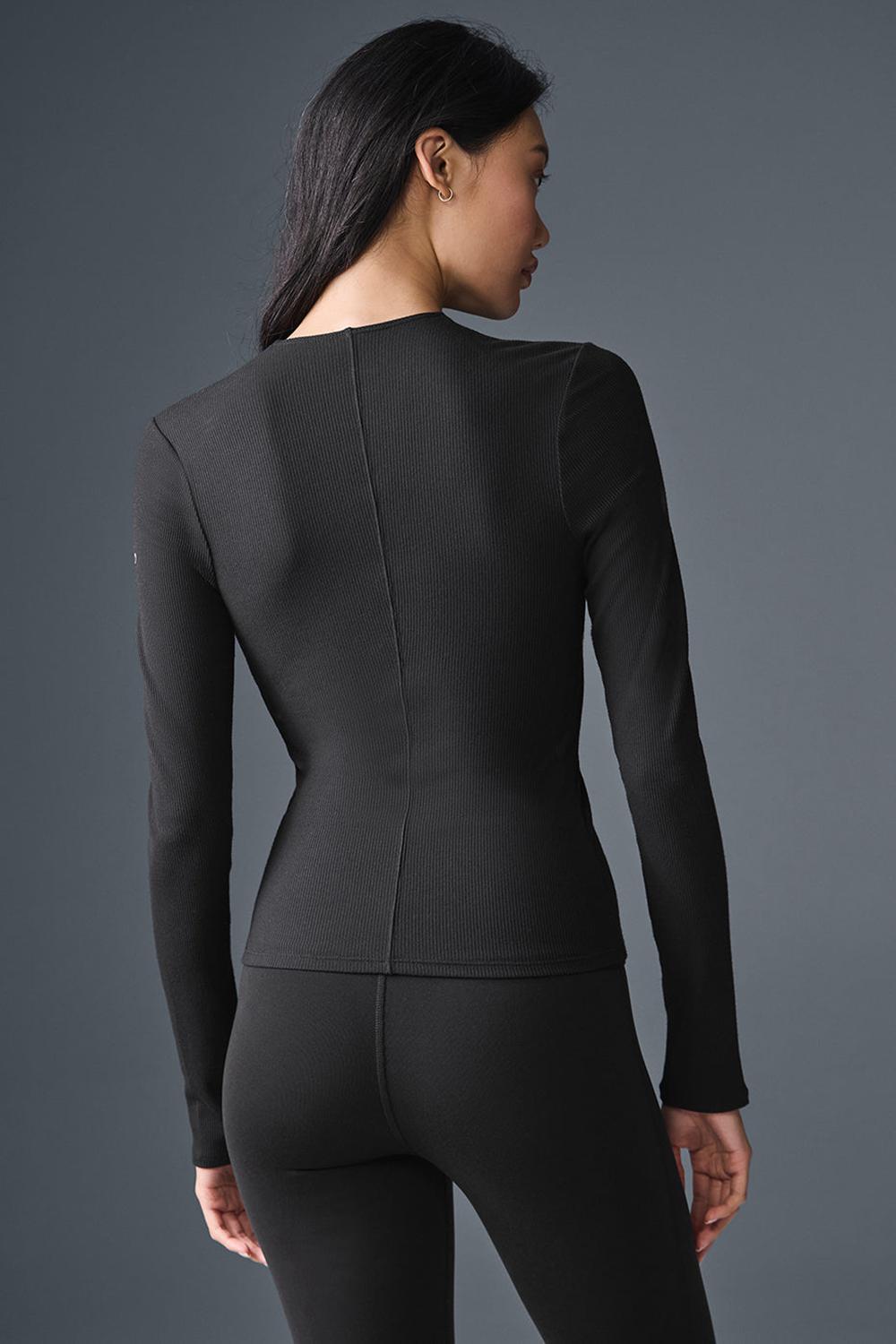 Manga Larga Alo Yoga Ribbed Mesmerize Mujer Negras | España  WOPN-34072