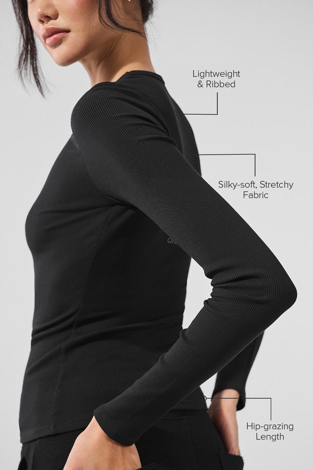 Manga Larga Alo Yoga Ribbed Modal Mujer Negras | España  BKVS-84650