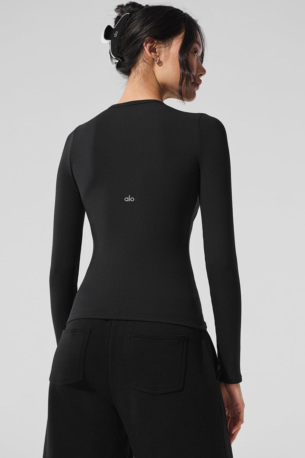 Manga Larga Alo Yoga Ribbed Modal Mujer Negras | España  BKVS-84650