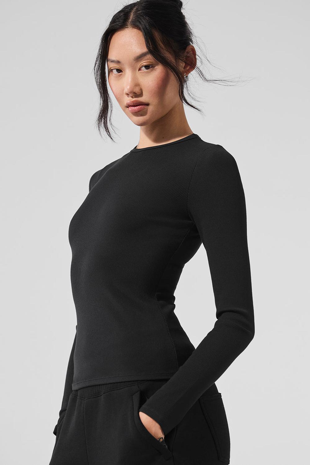 Manga Larga Alo Yoga Ribbed Modal Mujer Negras | España  BKVS-84650