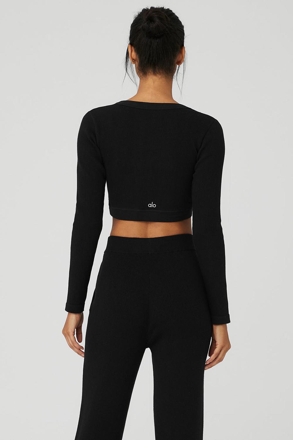 Manga Larga Alo Yoga Seamless Ribbed Cropped Serene Mujer Negras | España  UHMC-18709