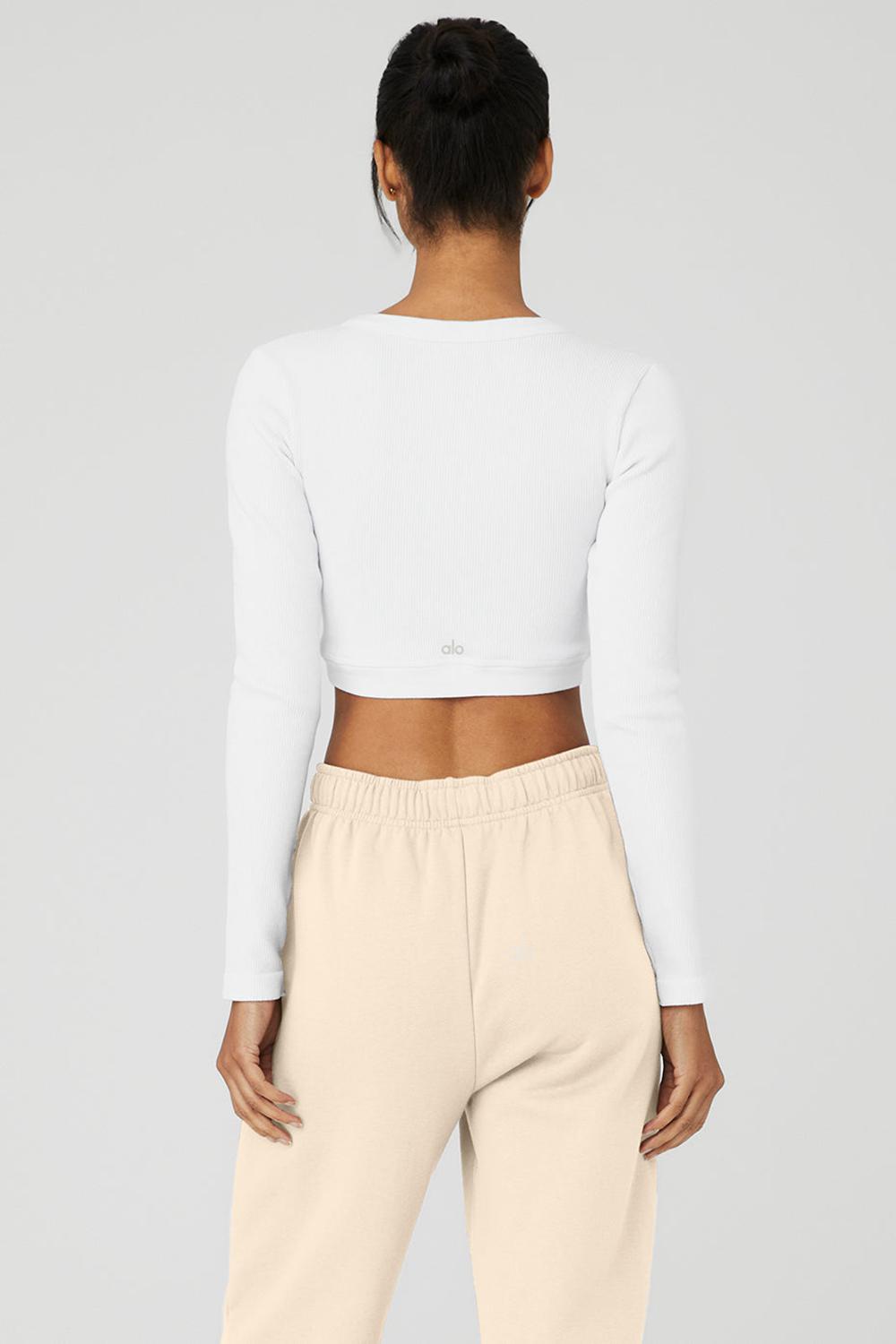 Manga Larga Alo Yoga Seamless Ribbed Cropped Serene Mujer Blancas | España  GCBD-04896