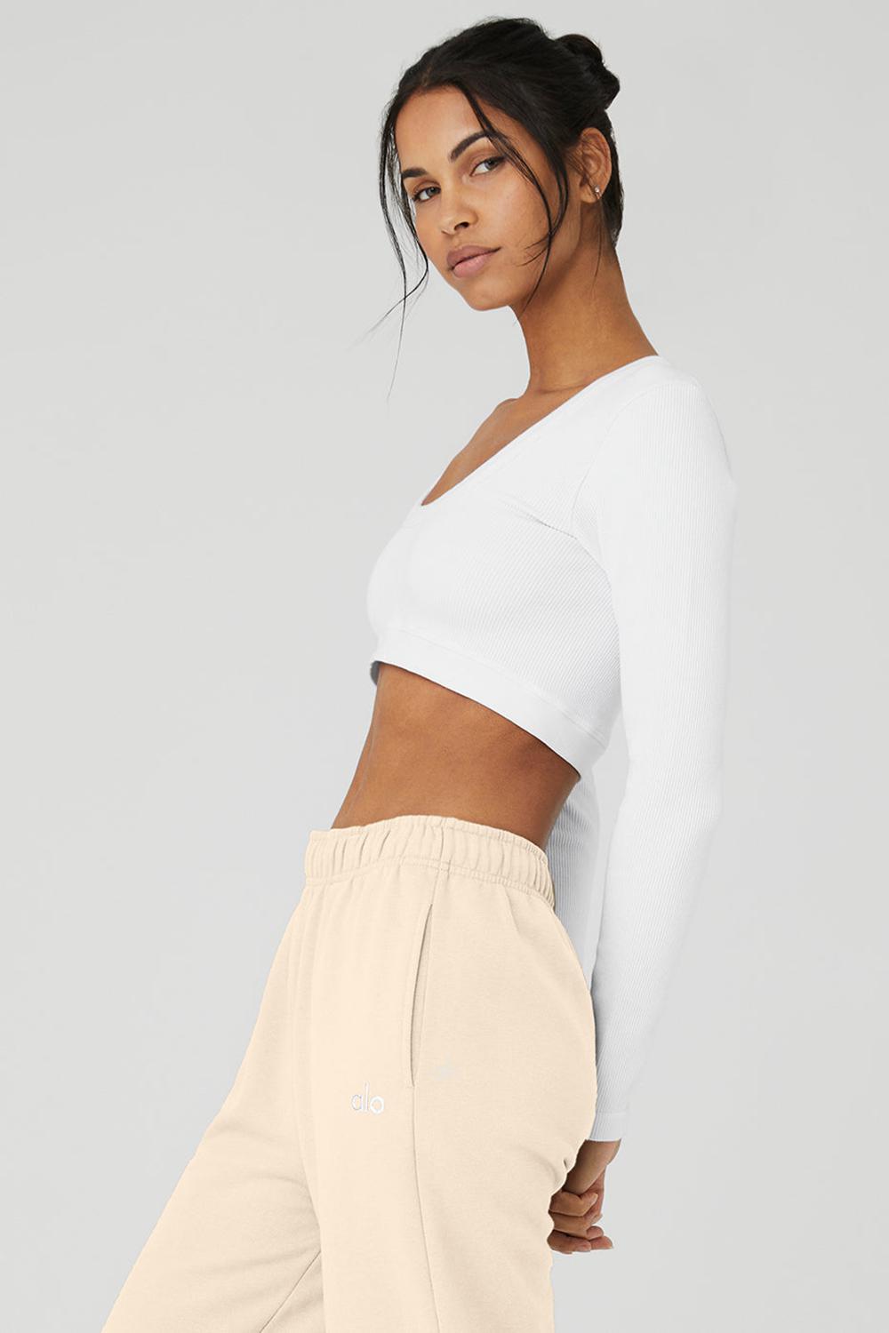 Manga Larga Alo Yoga Seamless Ribbed Cropped Serene Mujer Blancas | España  GCBD-04896