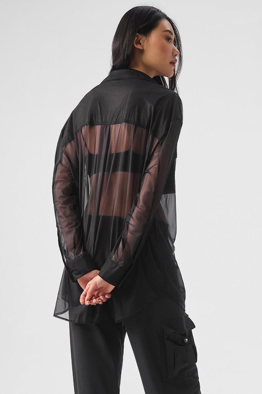 Manga Larga Alo Yoga Sheer Effusion Button Down Mujer Negras | España  VLUS-30619