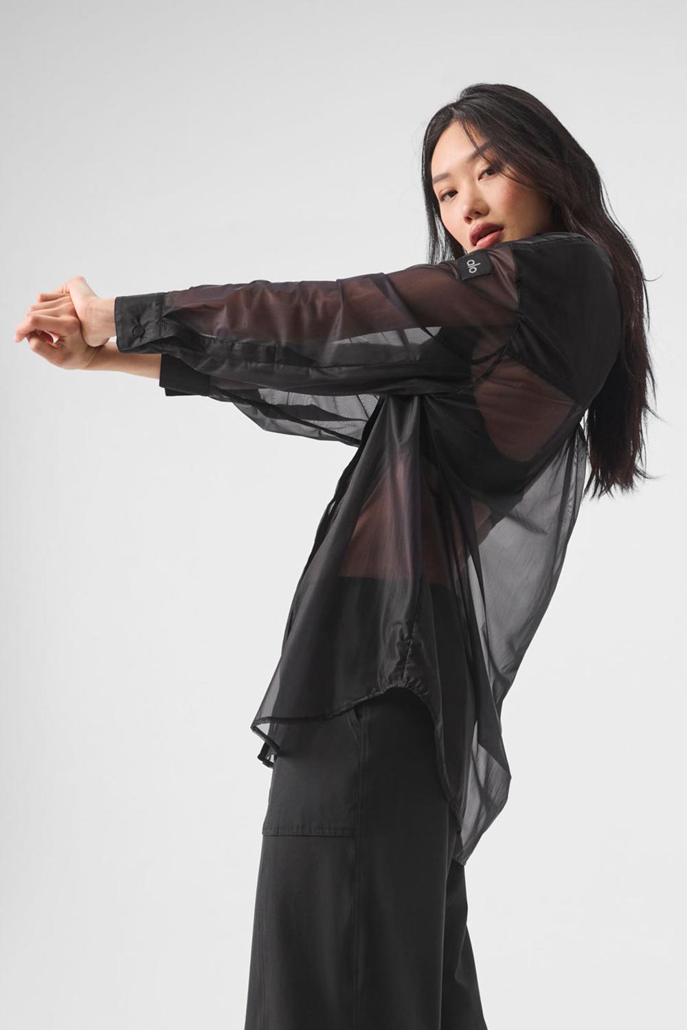 Manga Larga Alo Yoga Sheer Effusion Button Down Mujer Negras | España  VLUS-30619