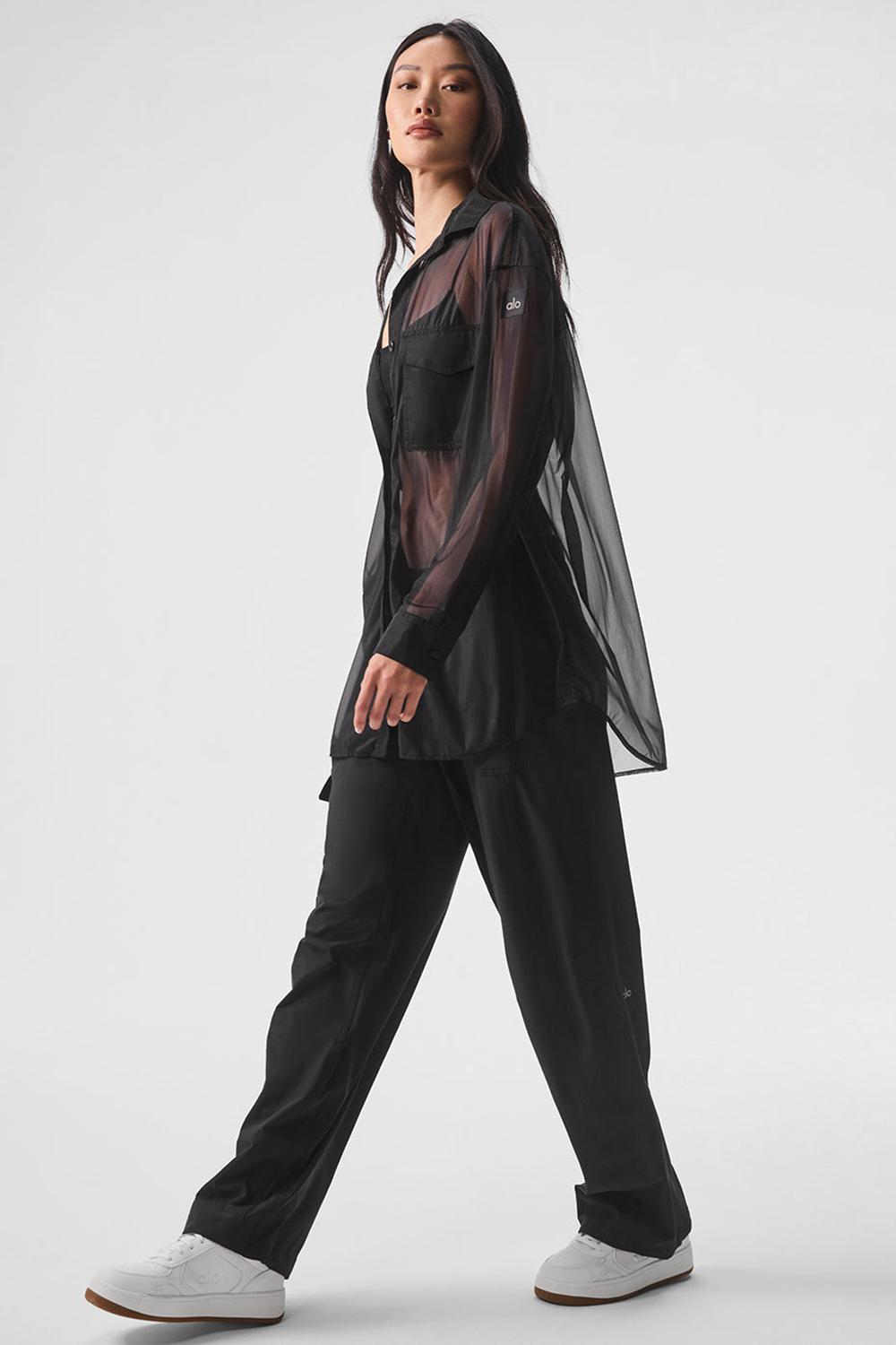 Manga Larga Alo Yoga Sheer Effusion Button Down Mujer Negras | España  VLUS-30619