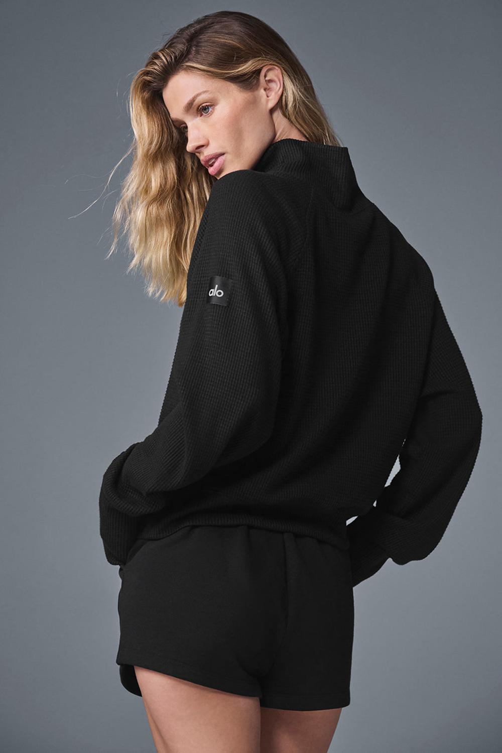 Manga Larga Alo Yoga Waffle Weekend Escape Mock Neck Mujer Negras | España  RAHE-16587