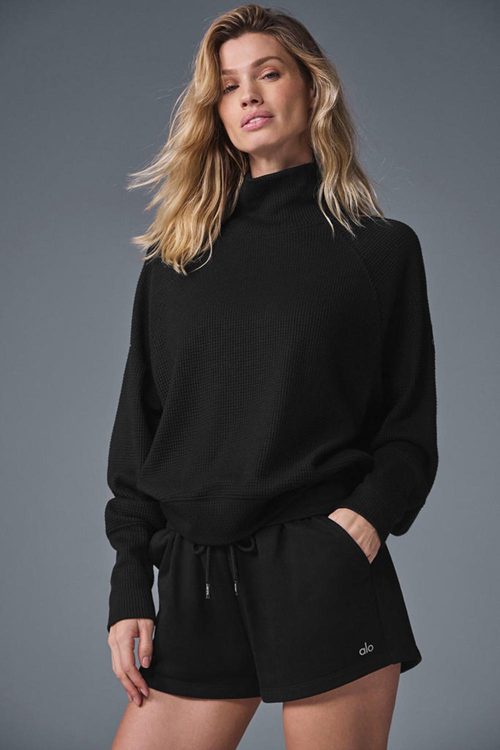 Manga Larga Alo Yoga Waffle Weekend Escape Mock Neck Mujer Negras | España  RAHE-16587