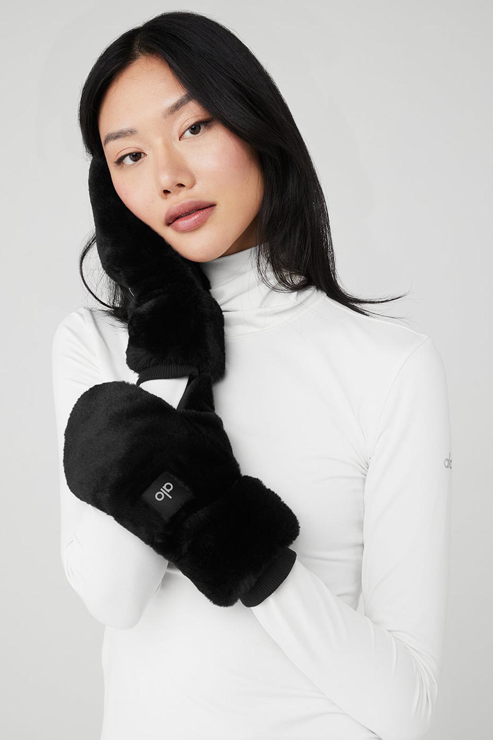 Mitones Alo Yoga Faux Fur Mujer Negras | España  ZADR-02857