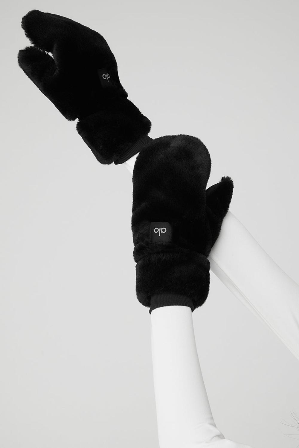 Mitones Alo Yoga Faux Fur Mujer Negras | España  ZADR-02857