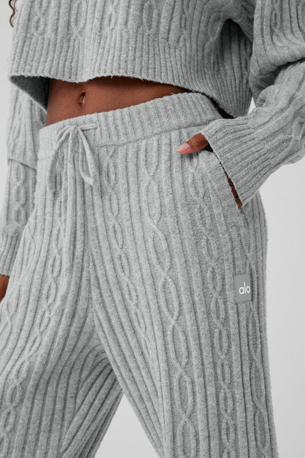 Pantalon Alo Yoga Cable Knit Winter Bliss Mujer Gris | España  AUGO-59876