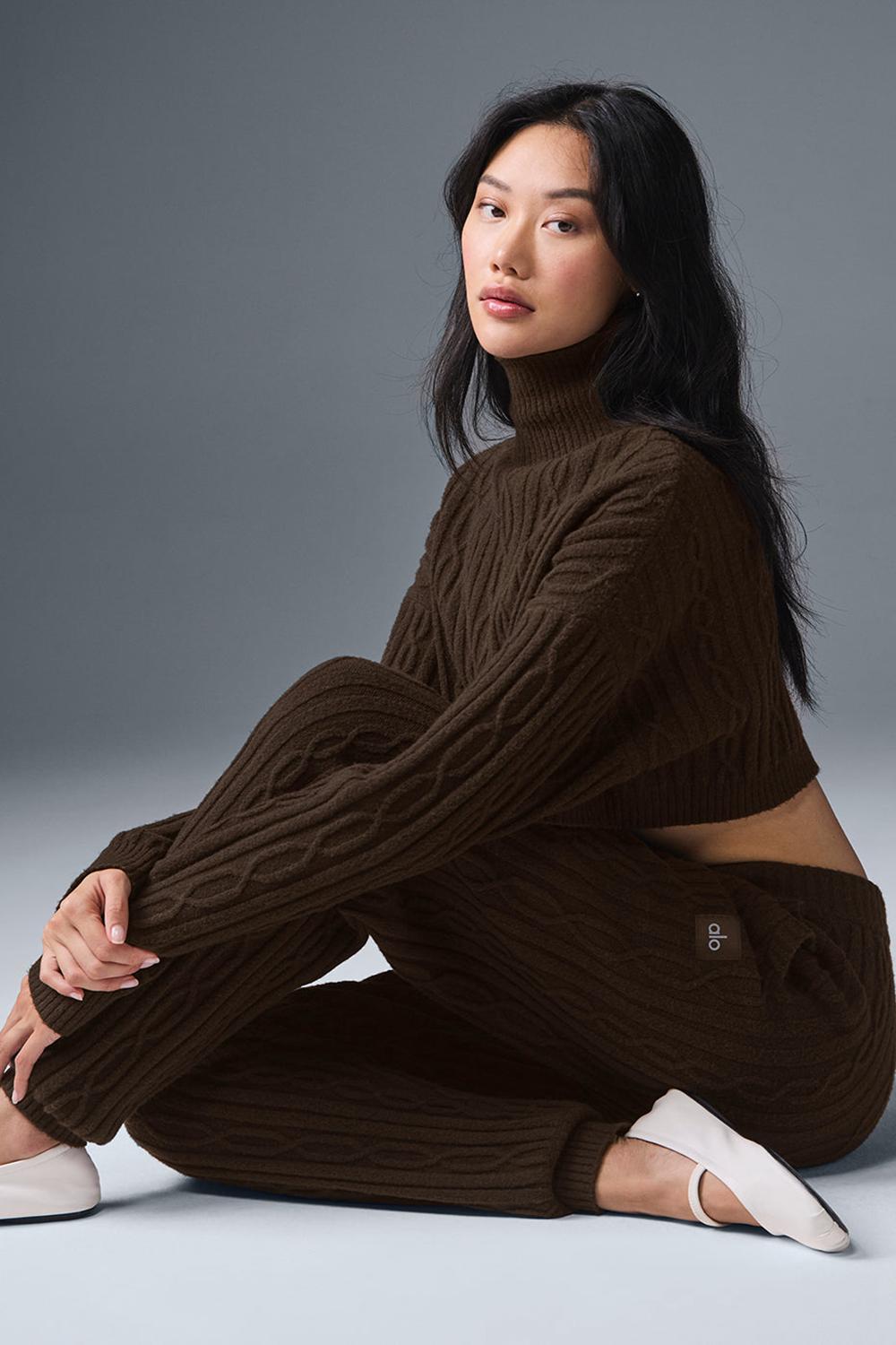 Pantalon Alo Yoga Cable Knit Winter Bliss Mujer Espresso | España  UOPR-25179