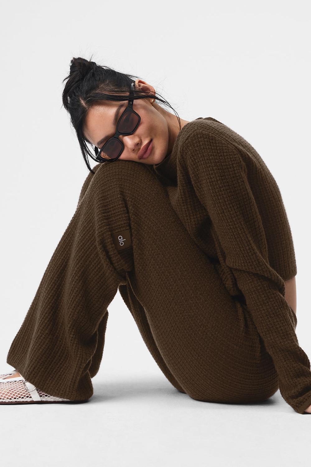 Pantalon Alo Yoga Cashmere High-Waist Plush Waffle Mujer Espresso | España  EDQP-75480