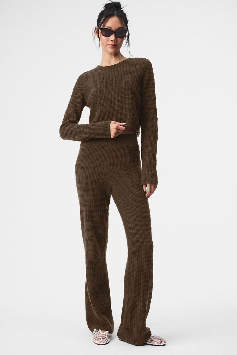 Pantalon Alo Yoga Cashmere High-Waist Plush Waffle Mujer Espresso | España  EDQP-75480