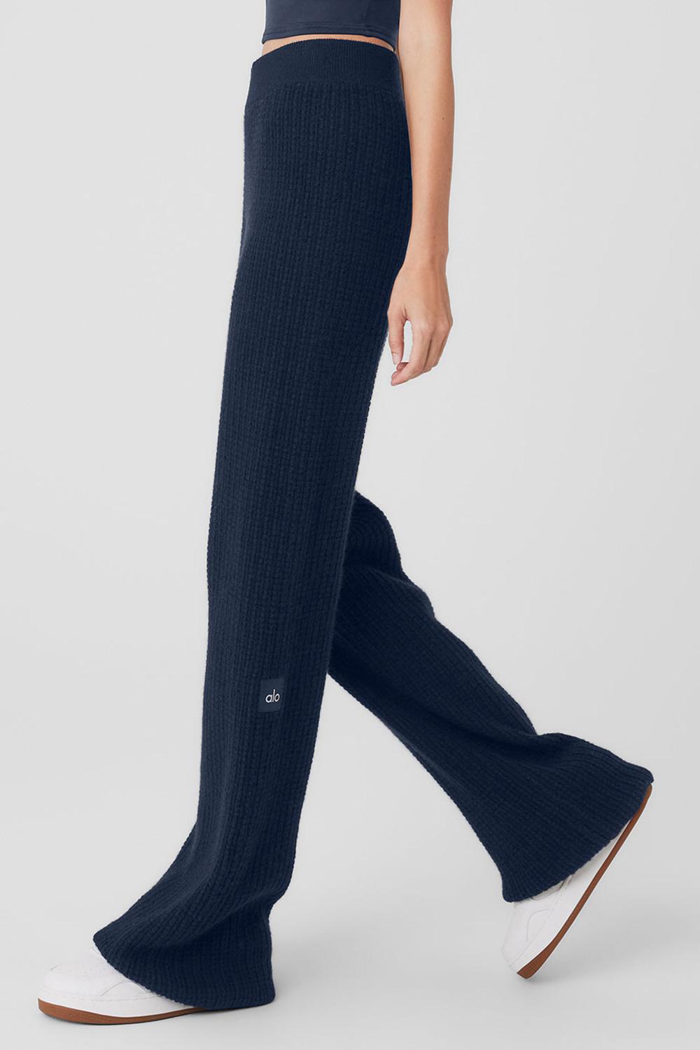 Pantalon Alo Yoga Cashmere High-Waist Plush Waffle Mujer Azul Marino | España  RVIT-28395