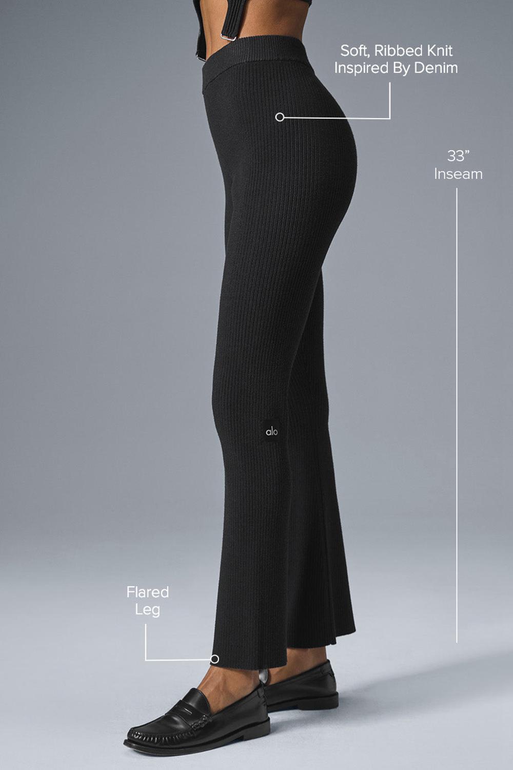 Pantalon Alo Yoga Denim Knit High-Waist Flare Mujer Negras | España  ILXM-71602