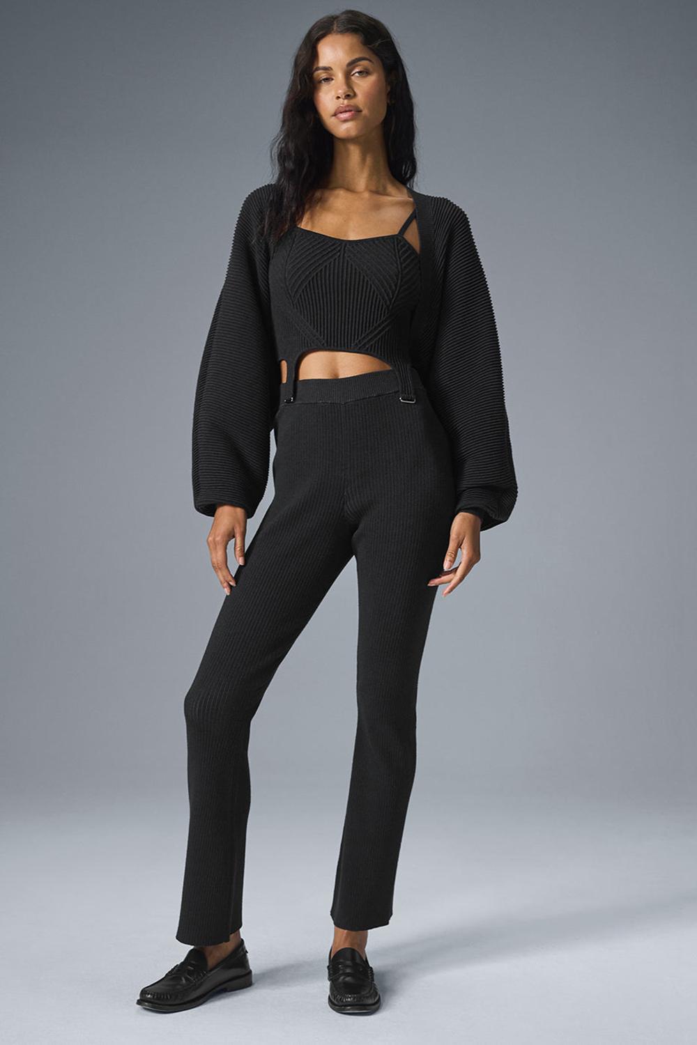Pantalon Alo Yoga Denim Knit High-Waist Flare Mujer Negras | España  ILXM-71602