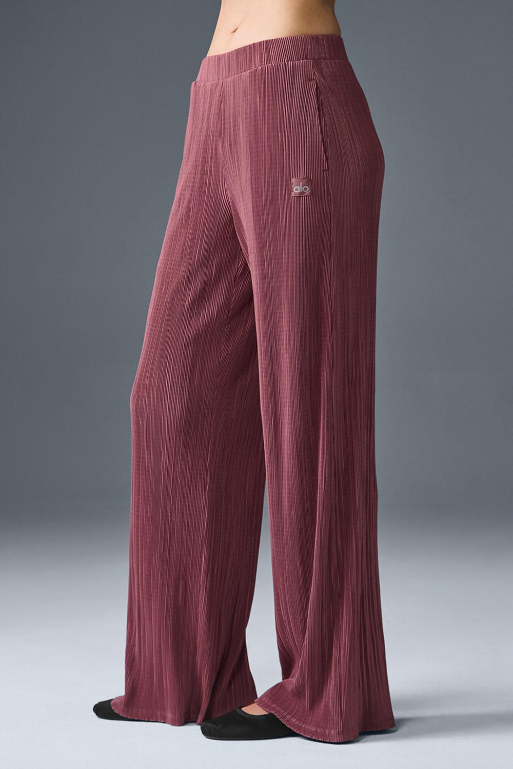 Pantalon Alo Yoga High-Waist Micro Plisse Straight Leg Mujer Burdeos | España  NDAB-18569