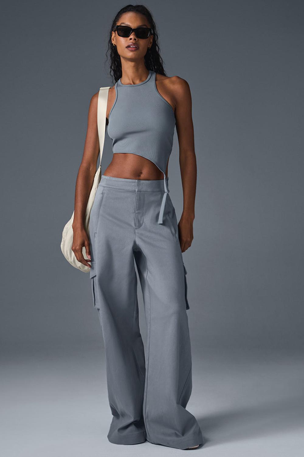 Pantalon Alo Yoga Show Off Cargo Wide Leg (Long) Mujer Gris | España  HQTP-37286
