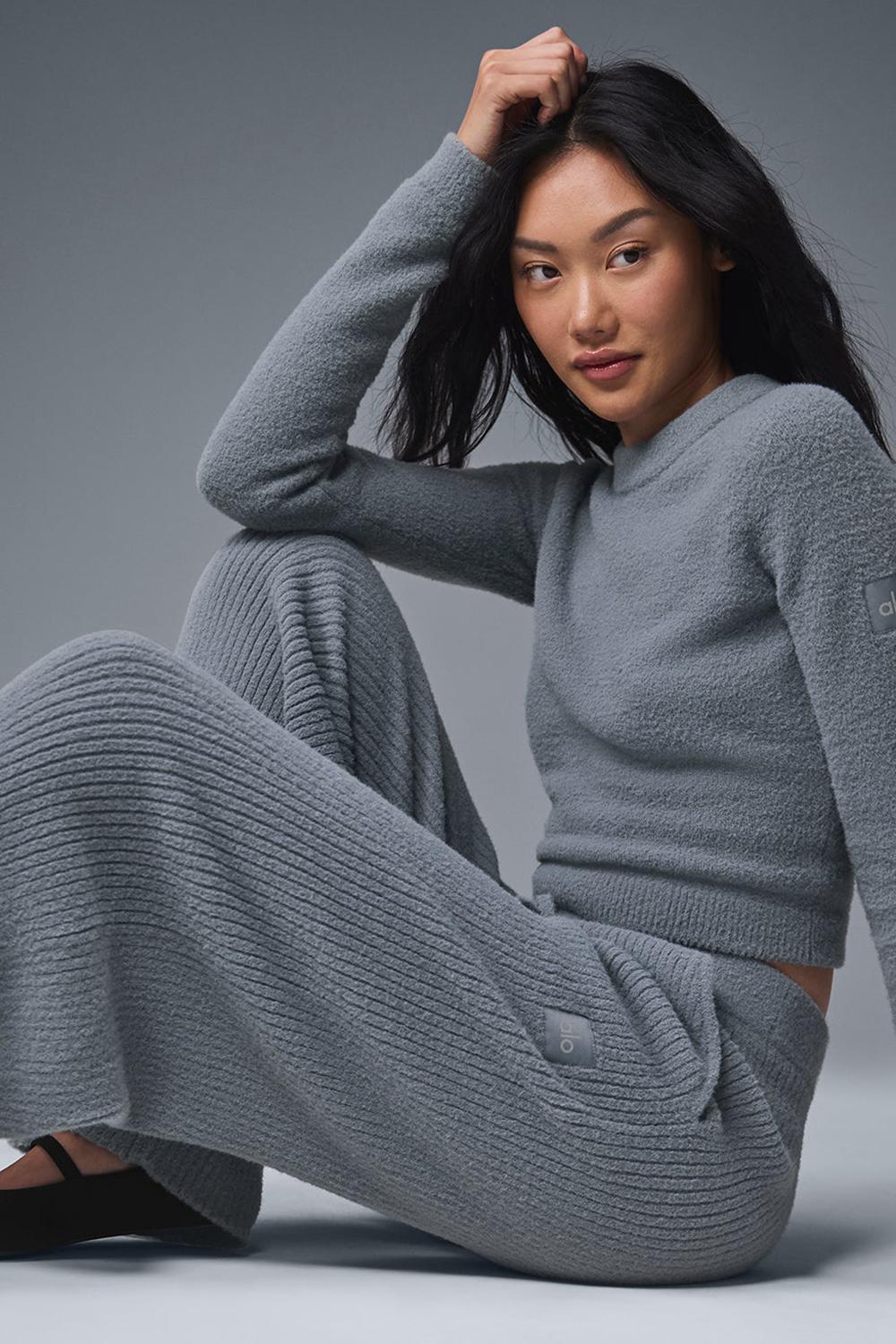 Pantalon Alo Yoga Snuggle Up High-Waist Wide Leg Mujer Gris | España  SNBF-82369