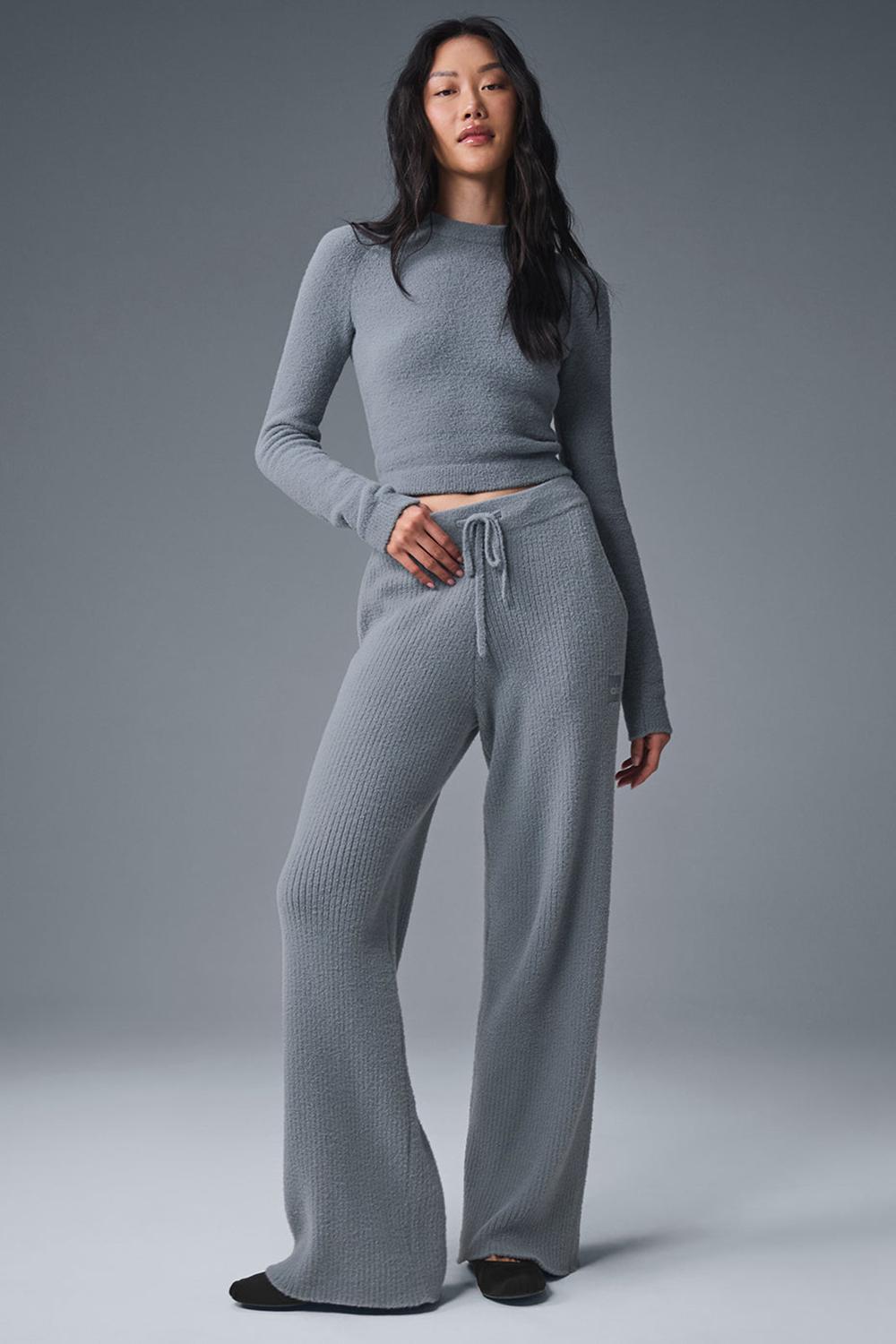 Pantalon Alo Yoga Snuggle Up High-Waist Wide Leg Mujer Gris | España  SNBF-82369