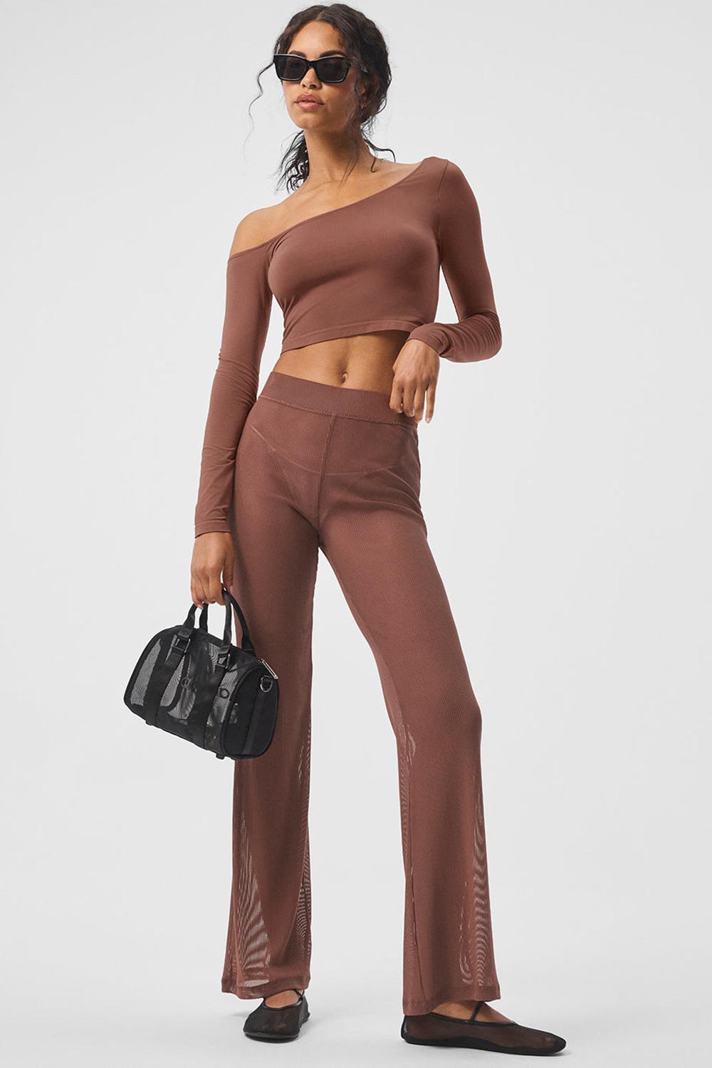 Pantalon Alo Yoga Striped Mesh Tropical Nights Flare Mujer Chestnut | España  EGXA-73609