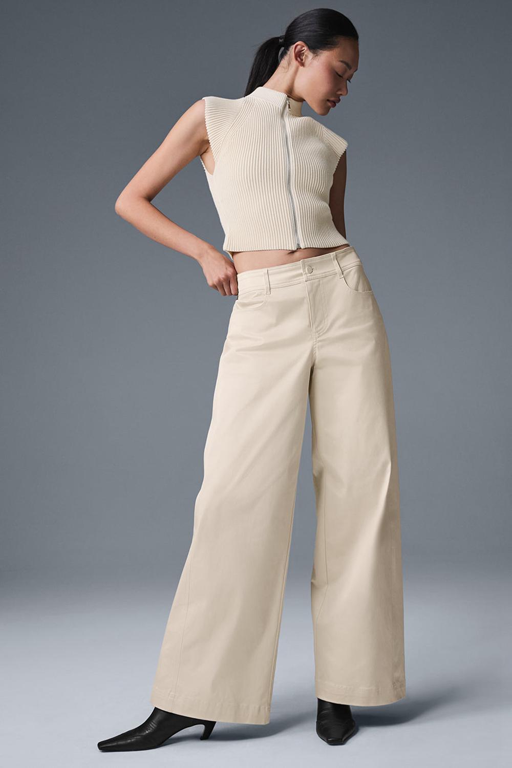 Pantalon Alo Yoga Wanderlust Wide Leg Mujer Oat Milk | España  PBJU-40271