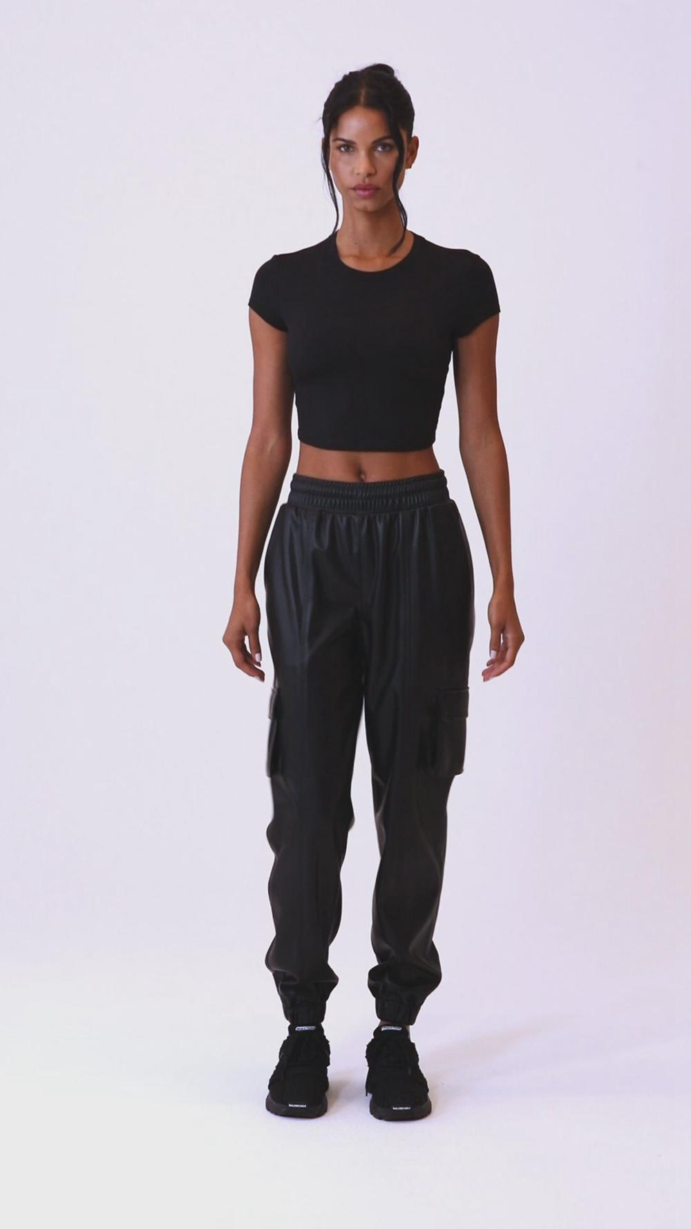 Pantalon Jogger Alo Yoga Faux Leather Power Hour Mujer Toasted Almond | España  KCTJ-04716