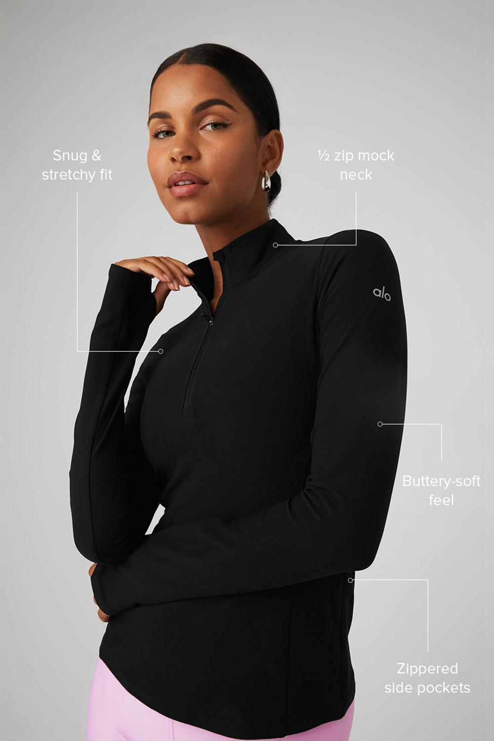 Pullover Alo Yoga Alosoft 1/2 Zip Rapid Mujer Negras | España  KSLE-76218