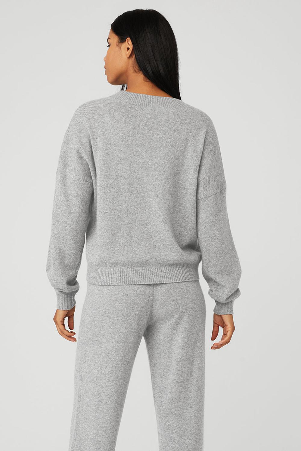 Pullover Alo Yoga Cashmere Jet Set V-Neck Mujer Gris | España  IHJL-59461