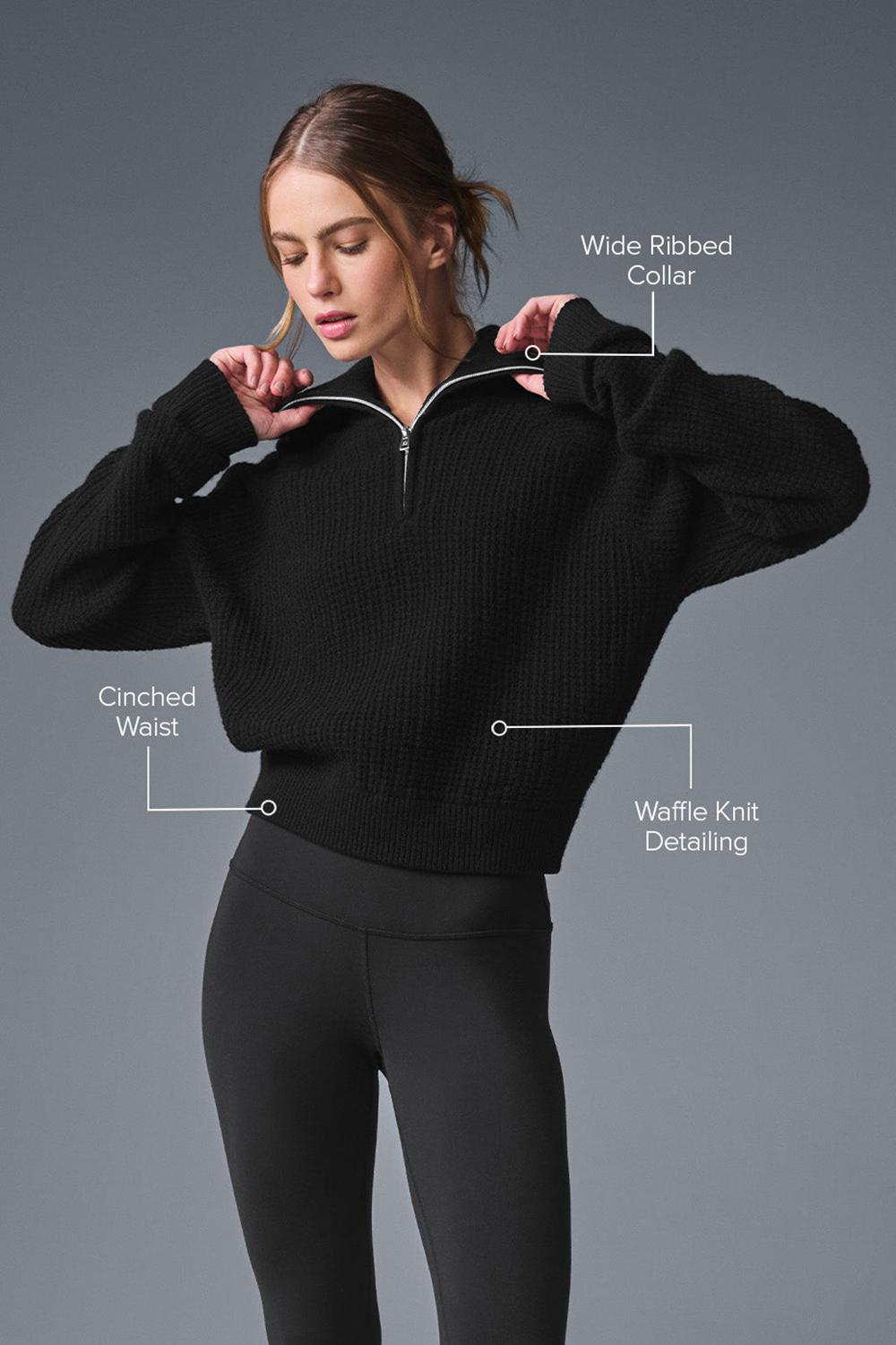 Pullover Alo Yoga Cashmere Plush Waffle 1/4 Zip Mujer Negras | España  QLEN-82571