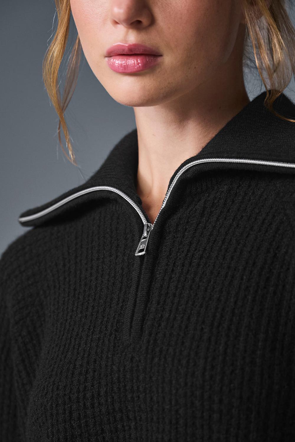 Pullover Alo Yoga Cashmere Plush Waffle 1/4 Zip Mujer Negras | España  QLEN-82571