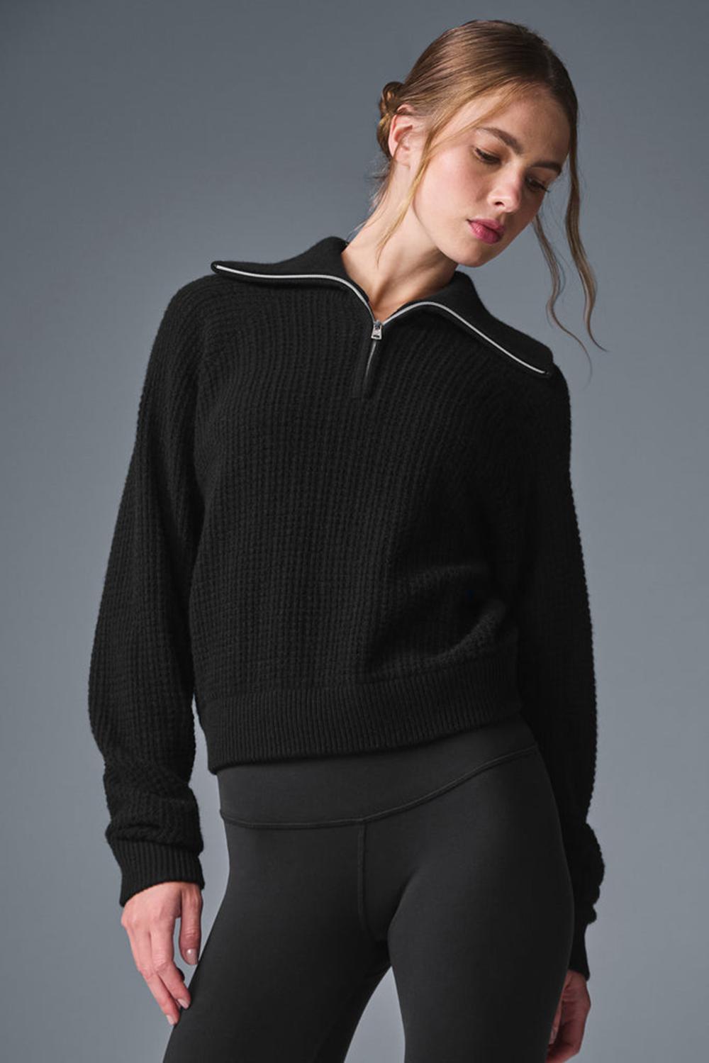 Pullover Alo Yoga Cashmere Plush Waffle 1/4 Zip Mujer Negras | España  QLEN-82571