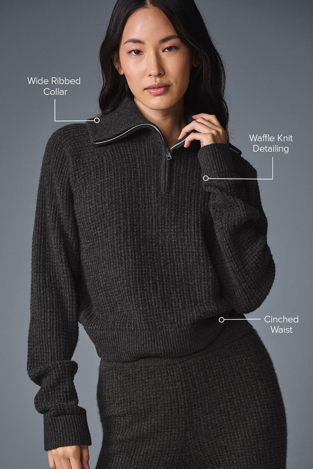 Pullover Alo Yoga Cashmere Plush Waffle 1/4 Zip Mujer Verde Menta Gris | España  OSTZ-05639