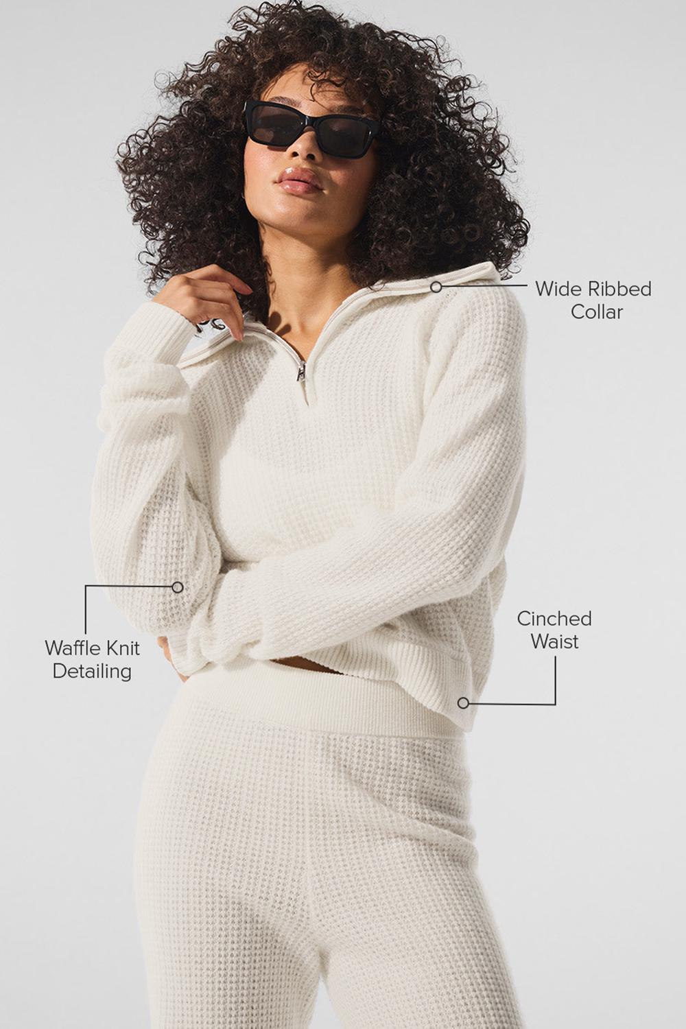 Pullover Alo Yoga Cashmere Plush Waffle 1/4 Zip Mujer Ivory | España  LEIG-09172
