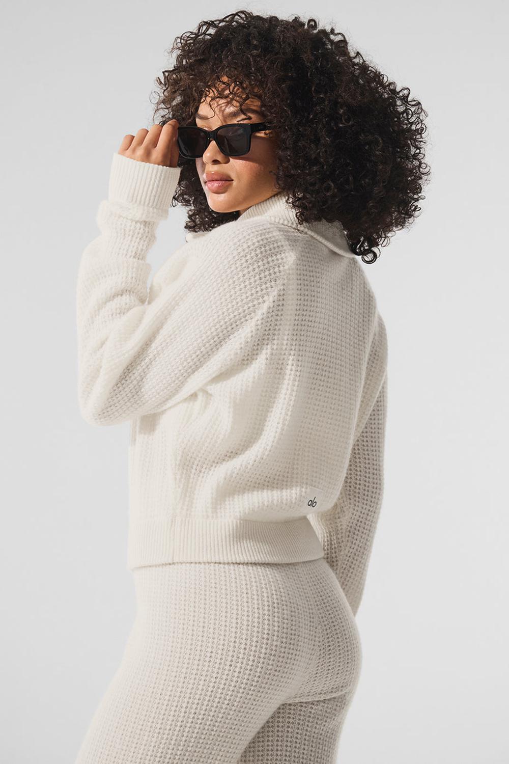 Pullover Alo Yoga Cashmere Plush Waffle 1/4 Zip Mujer Ivory | España  LEIG-09172
