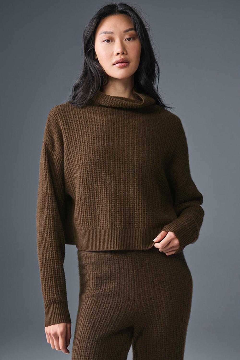 Pullover Alo Yoga Cashmere Plush Waffle Turtleneck Mujer Espresso | España  MDQO-17640