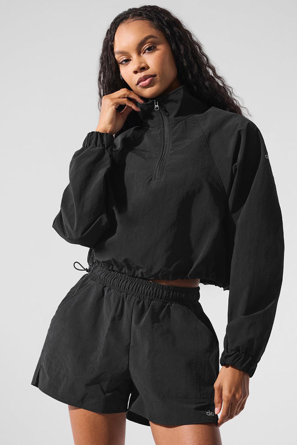 Pullover Alo Yoga Cropped 1/4 Zip Alumni Mujer Negras | España  EBJC-57814