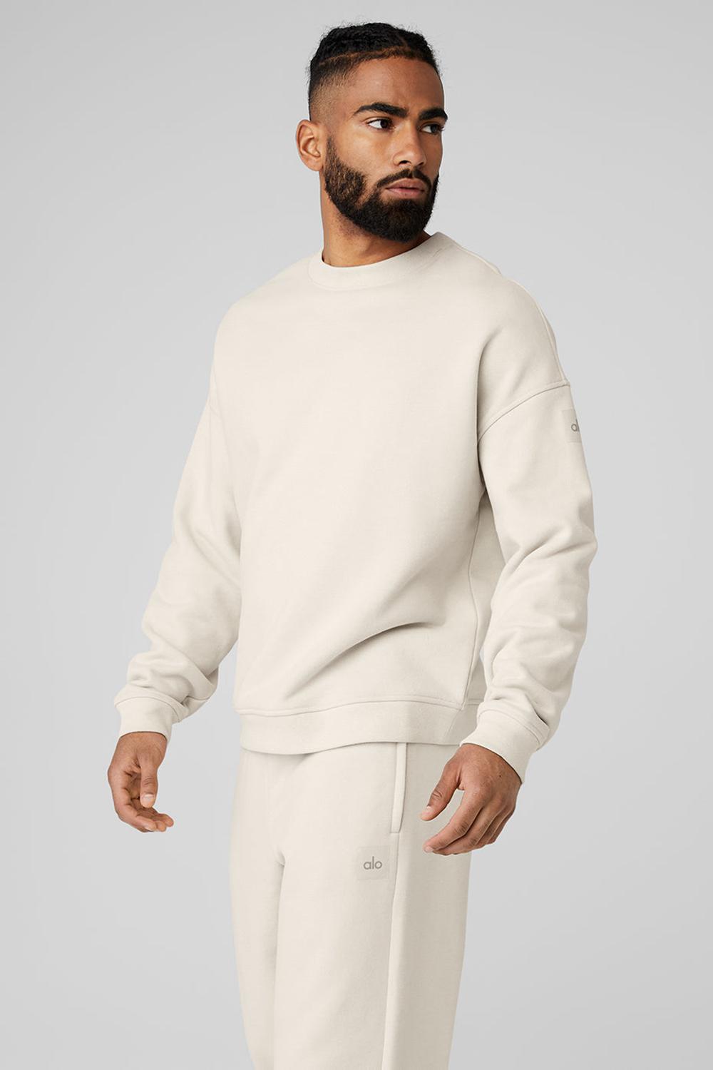 Pullover Alo Yoga Renown Heavy Weight Crew Neck Hombre Bone | España  BJPY-49251