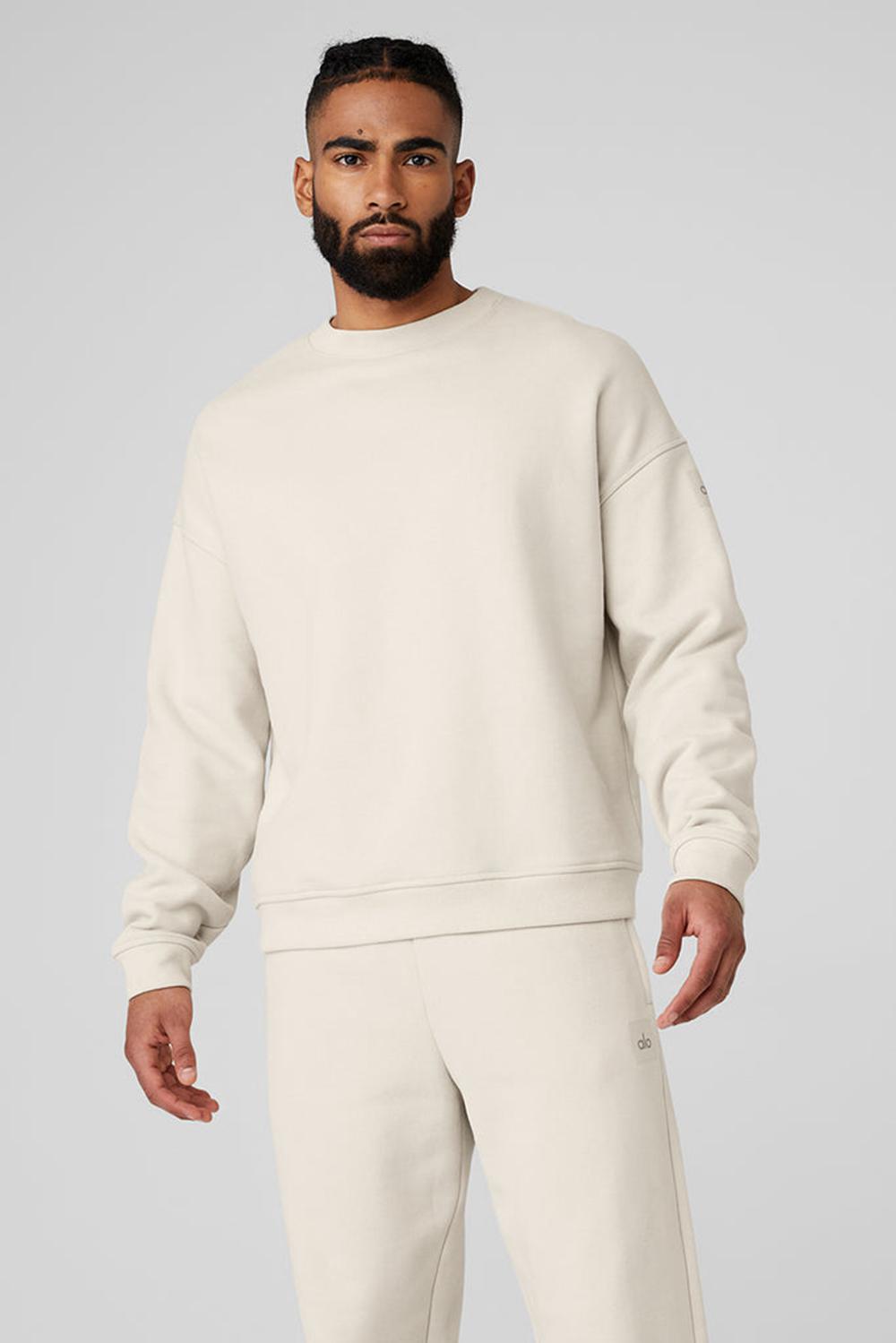Pullover Alo Yoga Renown Heavy Weight Crew Neck Hombre Bone | España  BJPY-49251