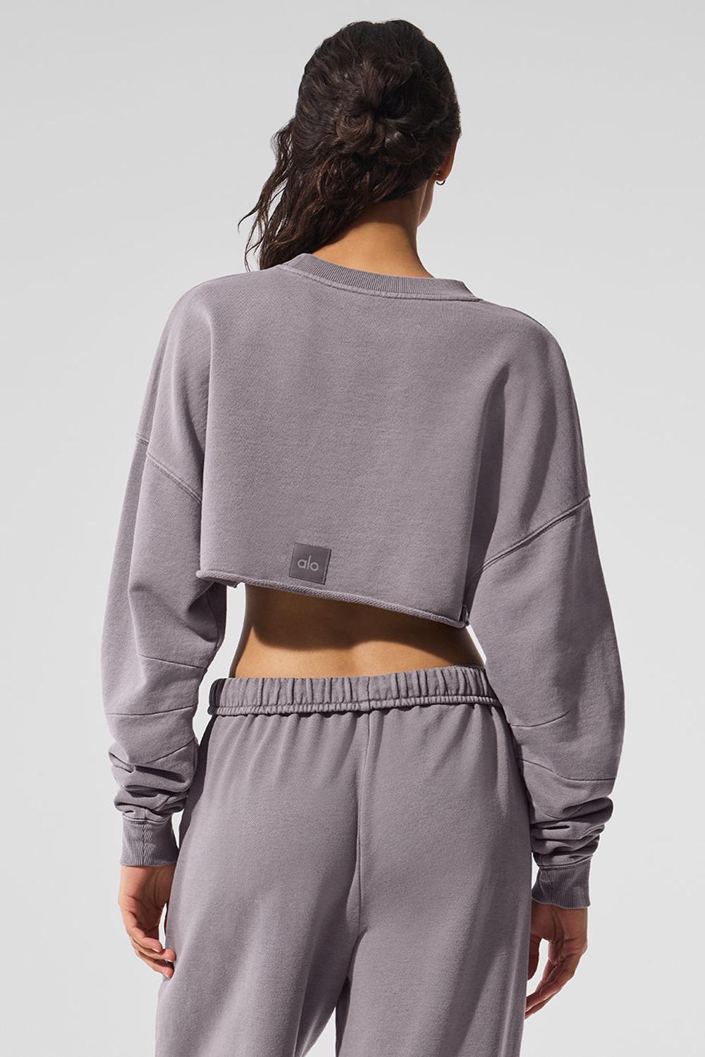 Pullover Alo Yoga Washed Extreme Cropped Mujer Gris Azules | España  WDGT-61705