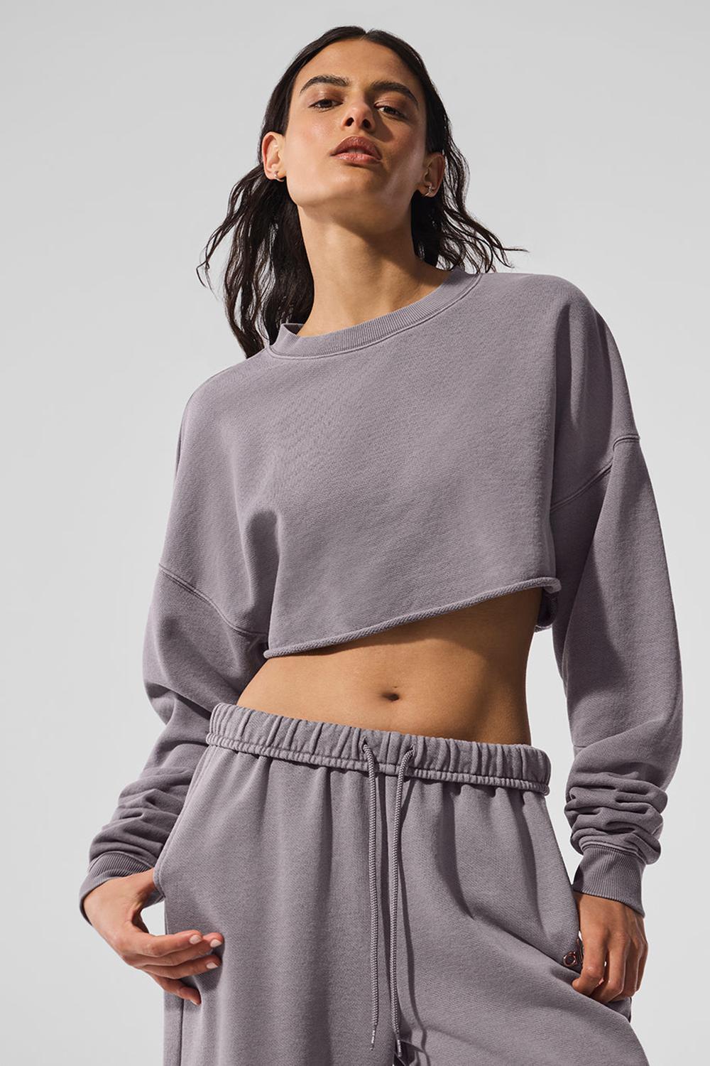 Pullover Alo Yoga Washed Extreme Cropped Mujer Gris Azules | España  WDGT-61705