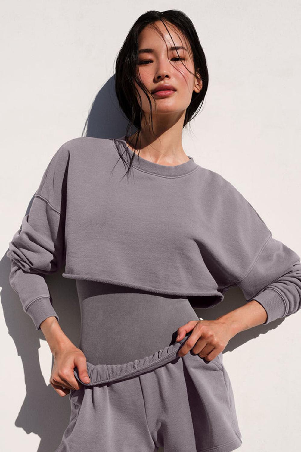 Pullover Alo Yoga Washed Extreme Cropped Mujer Gris Azules | España  WDGT-61705