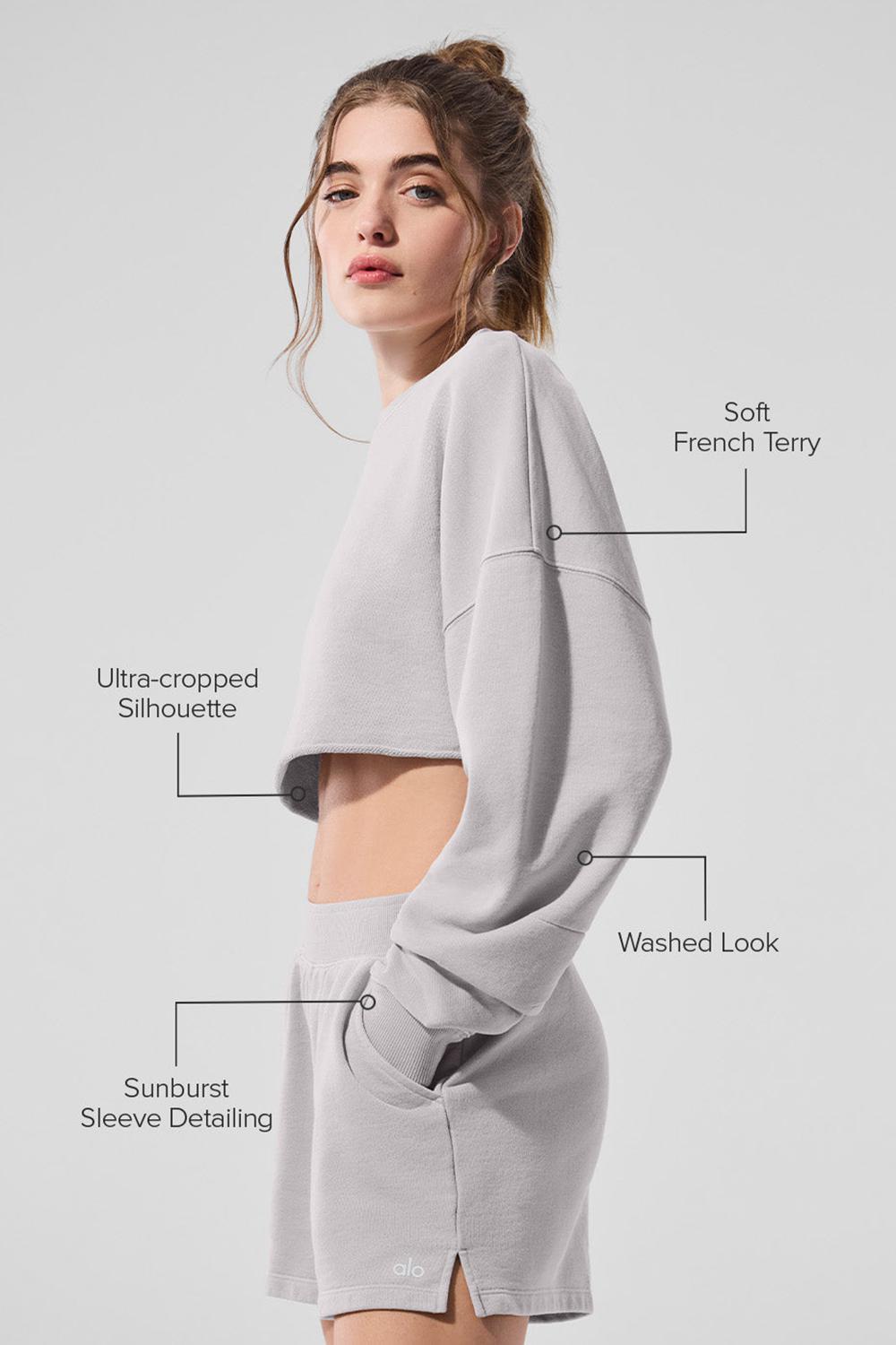 Pullover Alo Yoga Washed Extreme Cropped Mujer Gris Azules | España  GEXD-76905