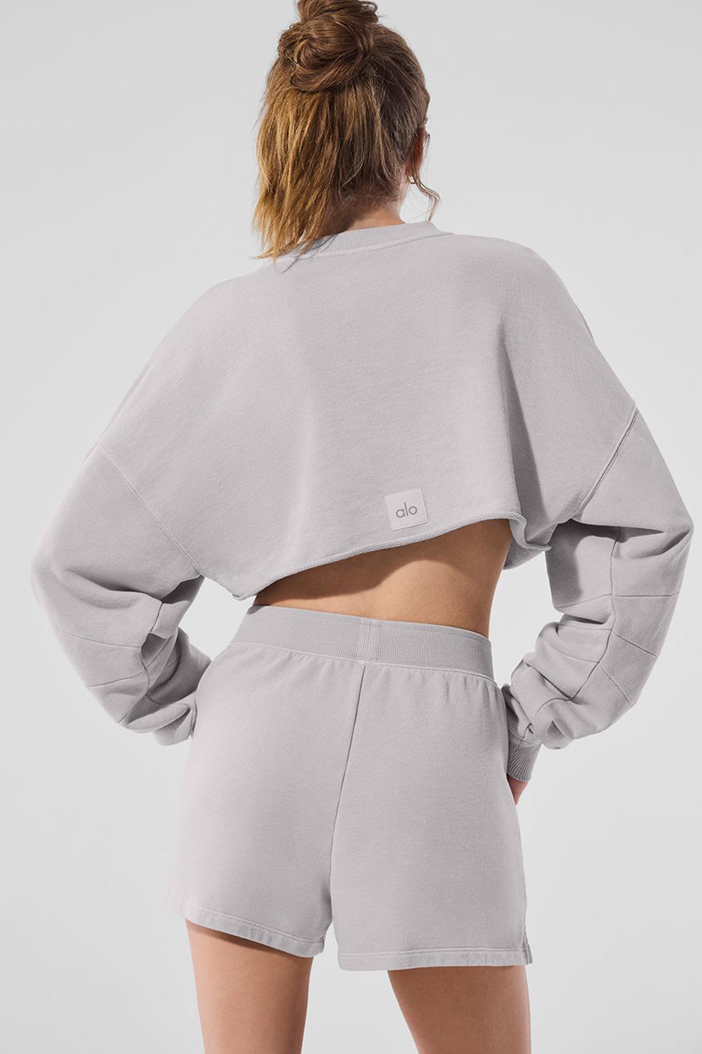Pullover Alo Yoga Washed Extreme Cropped Mujer Gris Azules | España  GEXD-76905