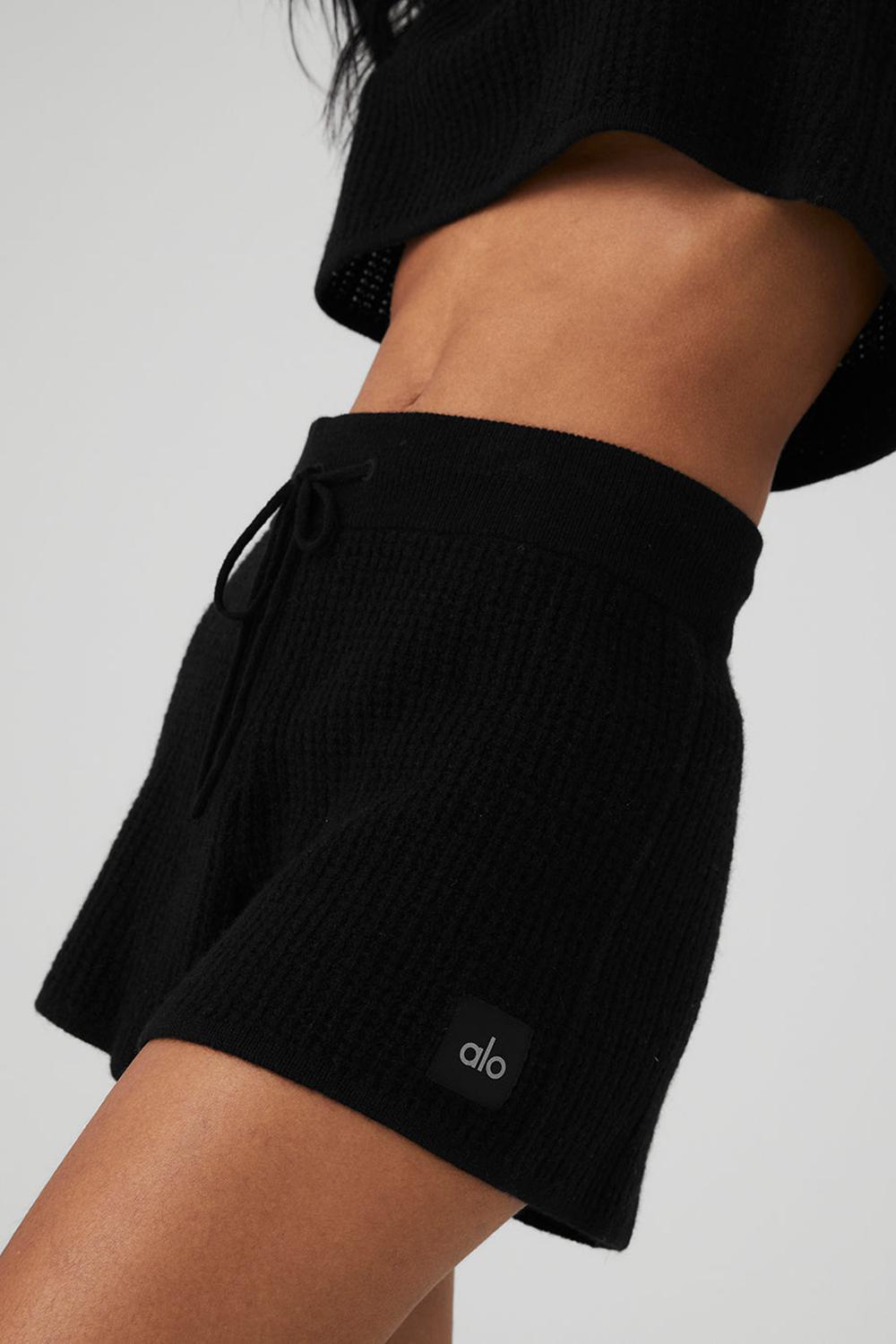 Short Alo Yoga Cashmere High-Waist Plush Waffle Mujer Negras | España  LJWR-43790