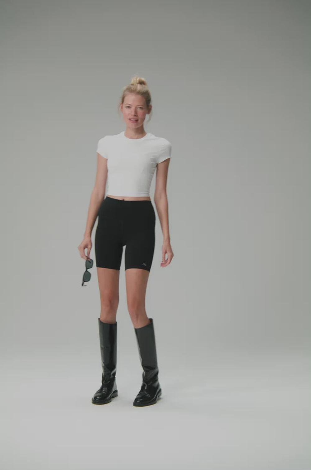 Short Alo Yoga High-Waist Biker Mujer Blancas | España  ZODB-78349
