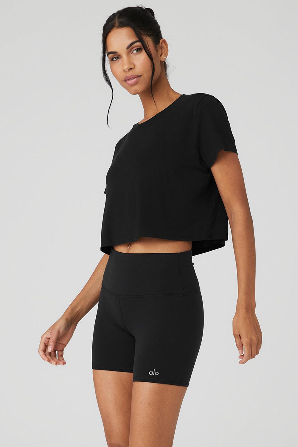 Short Sleeve Alo Yoga Cropped All Day Mujer Negras | España  DVYO-41670