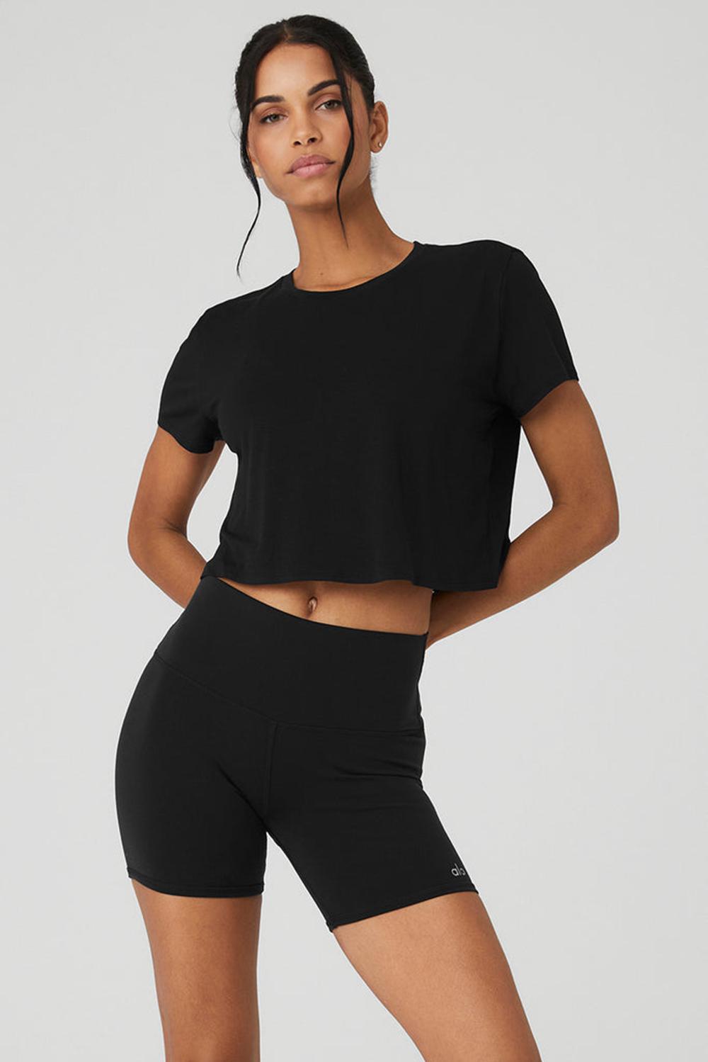 Short Sleeve Alo Yoga Cropped All Day Mujer Negras | España  DVYO-41670